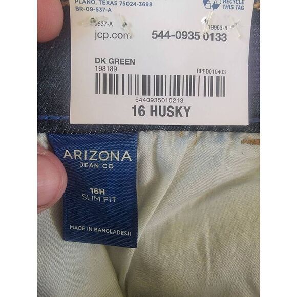 Arizona Advance Flex 360 Boy's Dark Green Distressed Slim Fit Jeans 16Husky NWT - Picture 3 of 3